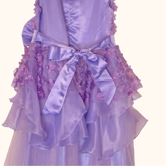 Girls Lilac 3D Floral Lace & Tulle Gown w/ Satin Bow NINJXD Pageant Dress - Picture 6 of 16